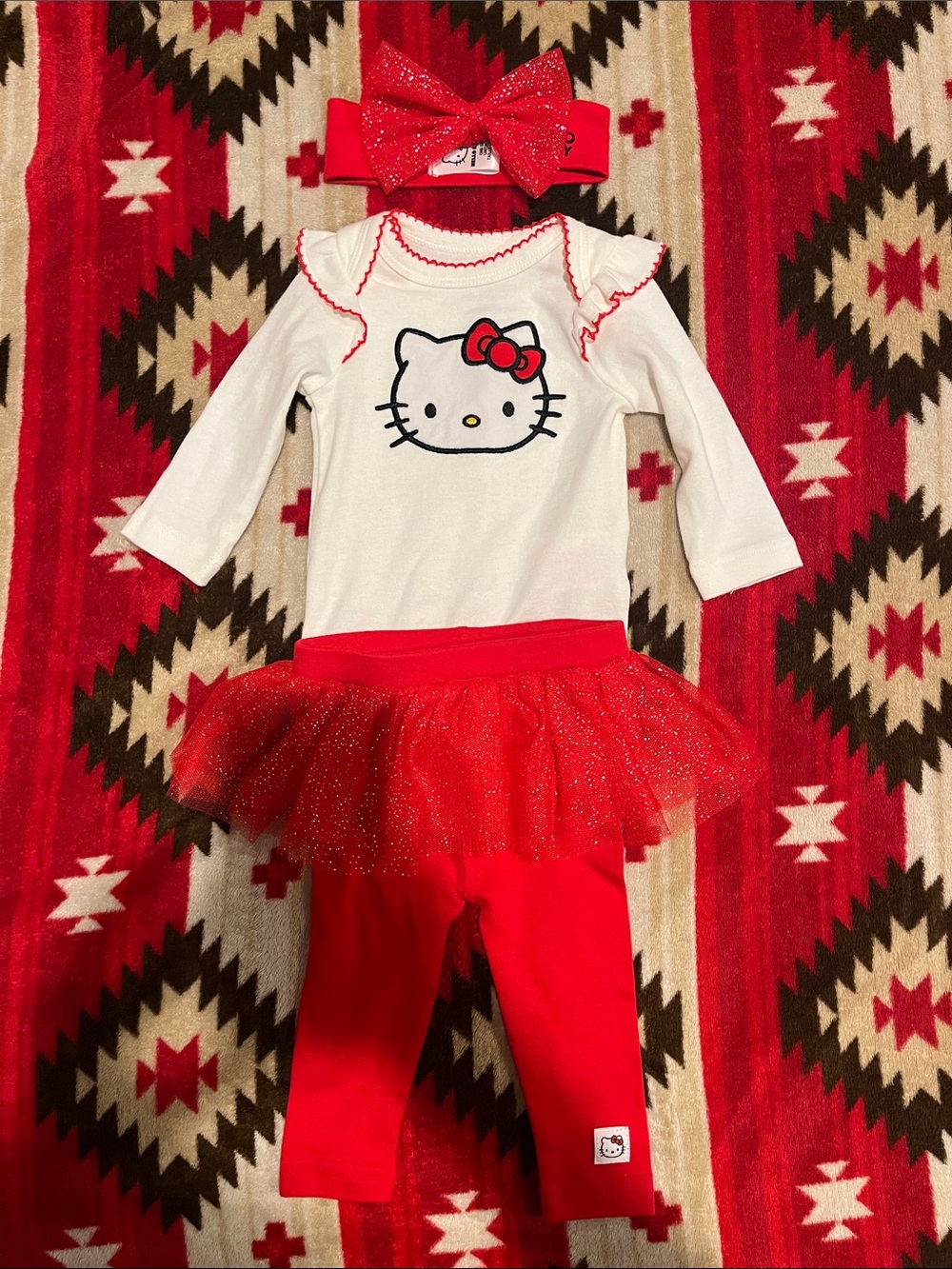 Hello Kitty White Top with Red Tutu Leggings & Sparkle Bow